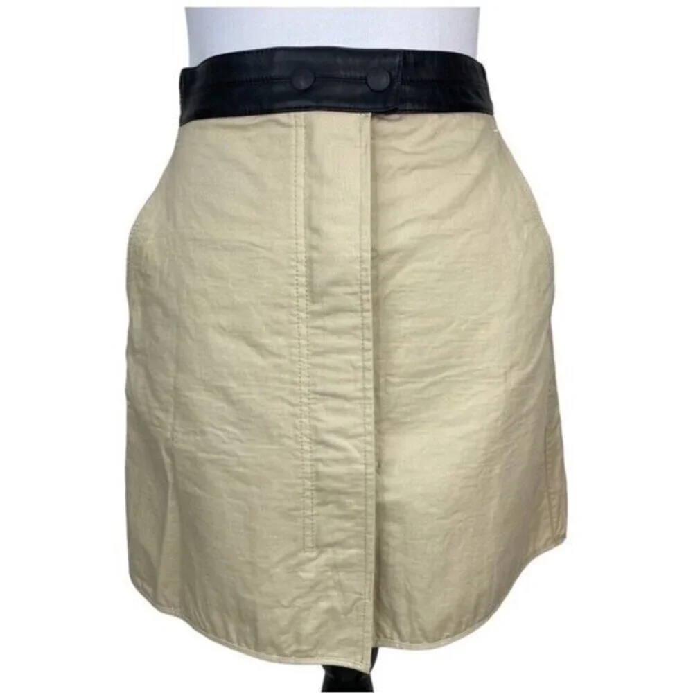 Rag‎ & Bone Tan Cotton Mini Skirt Black Leather Waistband Size 2 Made in USA